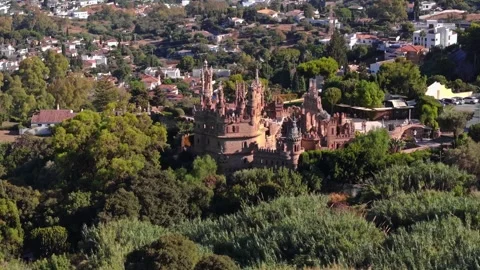 Aerial Drone View of Castillo de Colomares with Mediterranean Sea, Benalmádena Stock Footage 335387467