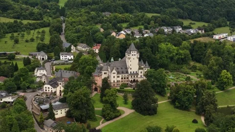 Aerial Drone View of Castle Berg, Colmar-Berg, Luxembourg Stock-Footage 325518774