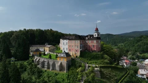 Aerial drone view of Castle Jansky Vrch in Javornik. The Jansky Vrch State .. Stock Footage 310060662