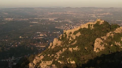 Aerial drone view of Castle of the Moors or Castelo dos Mouros, Portugal Stock Footage 220983395