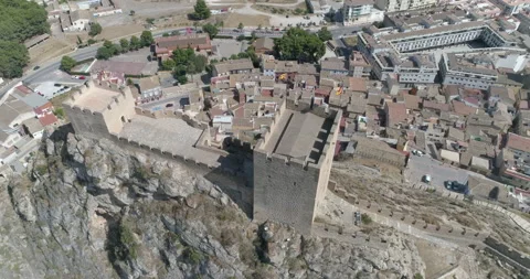 Aerial drone view of a castle on a mountain Stock Footage 209997254