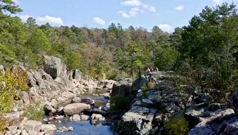 Aerial drone view of castor river in Missouri Stock Footage 147955533