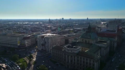 Aerial drone view of central Munich, Germany with the historic Justizpalast Stock Footage 311465136