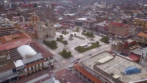 Aerial drone view of the central square of Huancayo Video stock 125159570