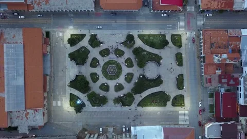 Aerial drone view of the central square of Huaraz seen from above in bird's-eye Stock Footage 164579473