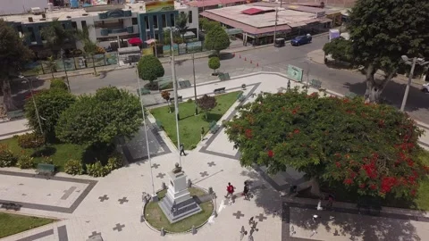 Aerial drone view of the central square of Casma, lima, peru in the day in 4k - Stock Footage 197572012