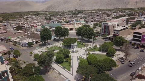 Aerial drone view of the central square of Casma, lima, peru in the day in 4k 库存影片 197584370