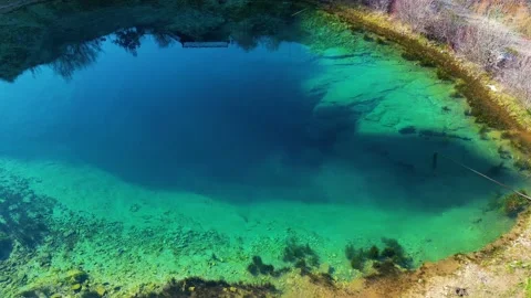 Aerial drone view of Cetina River freshwater Spring in Croatia Stock Footage 229865577