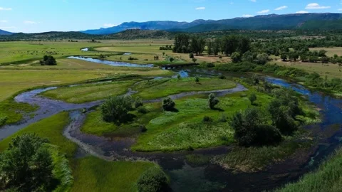 Aerial Drone View of Cetina River Spring and Green Landscape Near Civljane Stock Footage 345043201