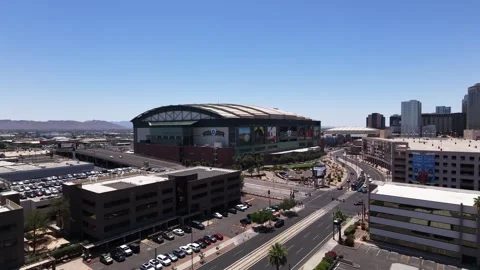 Aerial Drone View Chase Field Baseball Stadium Aerial View Downtown Phoenix AZ Видео 338348143