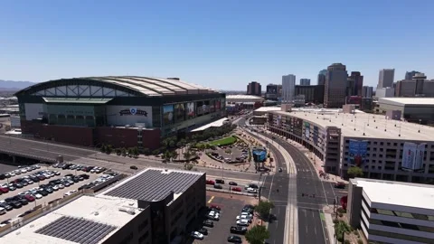Aerial Drone View Chase Field Baseball Stadium Aerial View Downtown Phoenix AZ Stock Footage 338348157