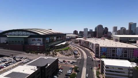 Aerial Drone View Chase Field Baseball Stadium Aerial View Downtown Phoenix AZ Stock Footage 338348167