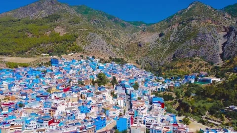 Aerial Drone View of Chefchaouen Blue City in Morocco, 4K Stock Footage 346767706