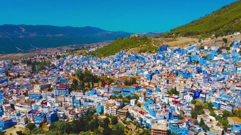 Aerial Drone View of Chefchaouen Blue City in Morocco, 4K Stock Footage 346767728