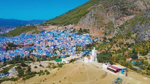 Aerial Drone View of Chefchaouen Blue City in Morocco, 4K Stock Footage 346767729