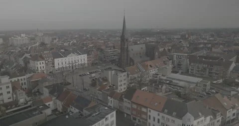 Aerial Drone View of a Church in Central Ghent, Belgium Stock-Footage 344127892