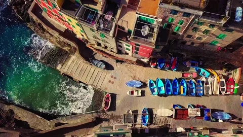 Aerial drone view of Cinque terre coast in Italy, Italian riviera in Liguria aer Stock Footage 310717510