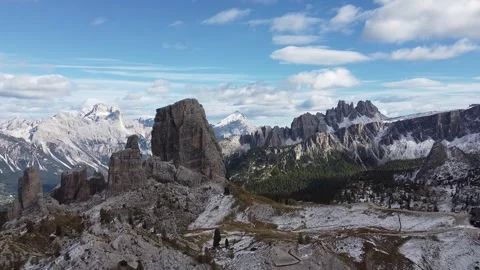 Aerial Drone View of Cinque Torri Hiking Area, Dolomites Italy Stock Footage 325807757