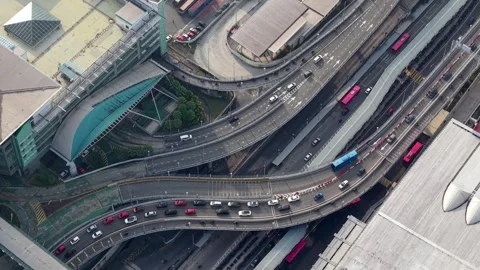 Aerial Drone View of CIQ Complex Multi-Level Traffic Interchange Stock Footage 332736149