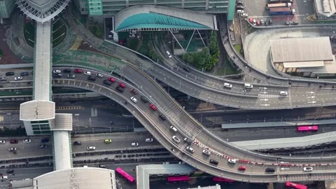 Aerial Drone View of CIQ Complex Traffic and Highway Ramps Stock Footage 332737857