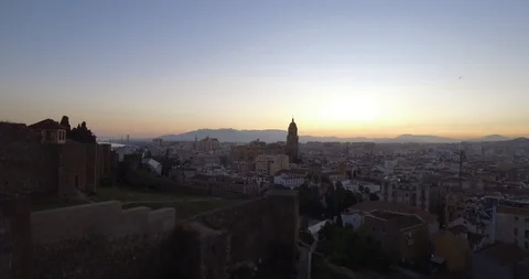 Aerial drone view of the city of Malaga Stock Footage