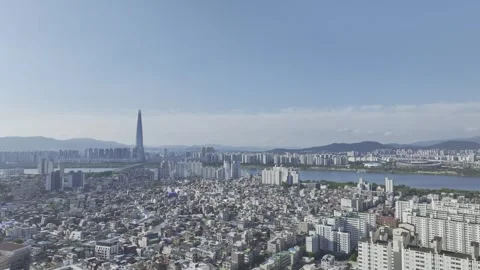 Aerial Drone View of Cityscape and Vibrant Commercial Area Stock Footage 337745478
