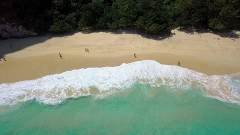 Aerial drone view on clean sandy beach. Shore of Indian Ocean. Blue waves fall 動画素材 229789550