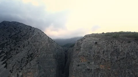Aerial drone view of the Cliff Summit at sunrise in Crete, Greece. Stock Footage 260384581