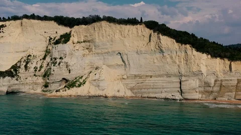 Aerial drone view of Cliffs in the logas beach Peroulades, Greece Stock Footage 111819120