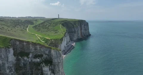 Aerial drone view of cliffs running along the coastline. Stock Footage 248087826