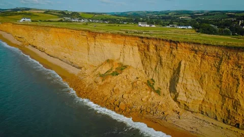 Aerial drone view of coastal cliff collapse and landslide Stock Footage 345100894