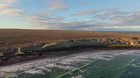 Aerial Drone View of Coastal Cliffs in Puerto Madryn Patagonia Stock Footage 335966785