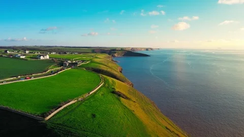 Aerial drone View of Coastal path with stunning views of Jurassic coast in the Stock Footage 326255305