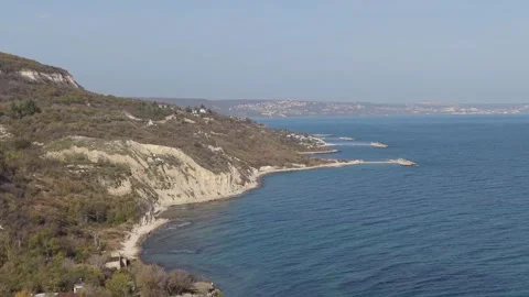 Aerial drone view of coastline cliffs forest and sea Stock Footage 321331494