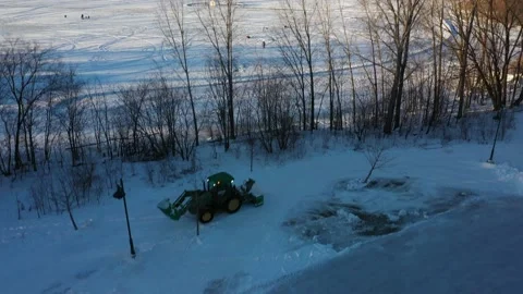 Aerial drone view coming down showing a landscape of frozen river Stock-Footage 164251396
