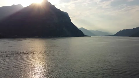 Aerial drone view of Como lake. Flying over Lecco and lake at sunset Stock Footage 196631772