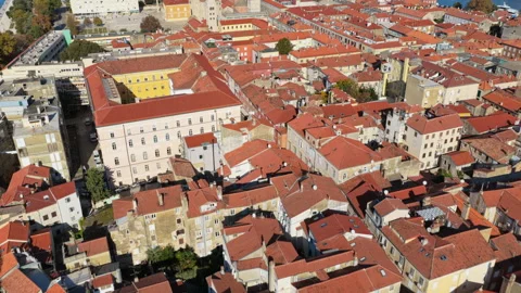 Aerial drone view of the compact structure of Zadar Old Town with tightly Stock Footage 324524228