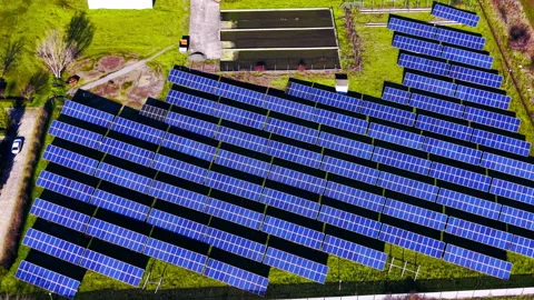 Aerial drone view of complete solar power plant station, Bulgaria Vídeo Stock 336341428