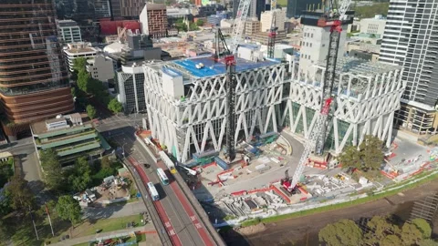 Aerial drone view of the construction of a new museum at Parramatta, Sydney NSW 스톡 동영상 291509845