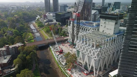 Aerial drone view of the construction of a new museum at Parramatta, Sydney NSW 스톡 동영상 291512316