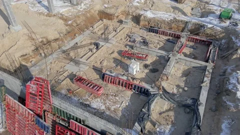Aerial drone view of construction without workers. Slow motion. Industrial Stock-Footage 171089179