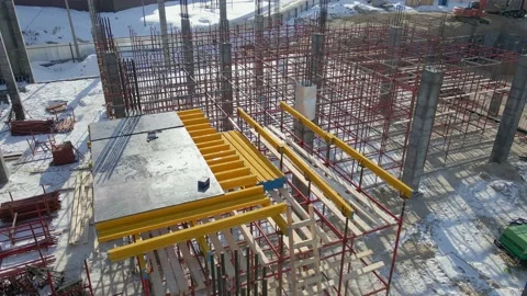 Aerial drone view of construction without workers. Slow motion. Industrial Stock-Footage 171089294