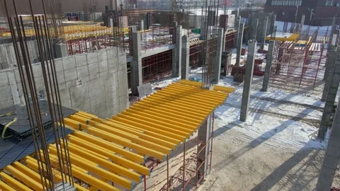 Aerial drone view of construction without workers. Slow motion. Industrial Stock-Footage 171089344
