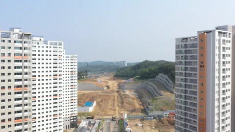 Aerial drone view of the constructions development site.. Video stock 217926646