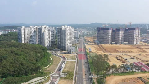 Aerial drone view of the constructions development site.. Video stock 218086935