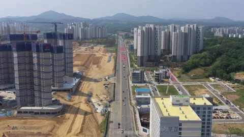 Aerial drone view of the constructions development site.. Video stock 218087715