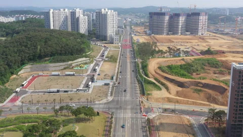 Aerial drone view of the constructions development site.. Video stock 218091736