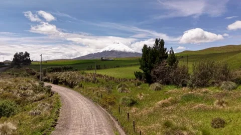 Aerial Drone View of Cotopaxi Volcano Majestic Snow-Capped Volcano Landscape Видео 330835638