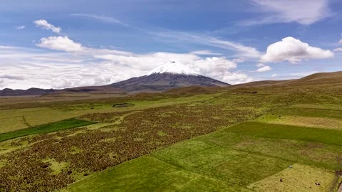 Aerial Drone View of Cotopaxi Volcano Majestic Snow-Capped Volcano Landscape Видео 330835648