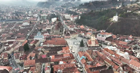 Aerial drone view of the Council square in Brasov Romania. Old town city center Video stock 198216430